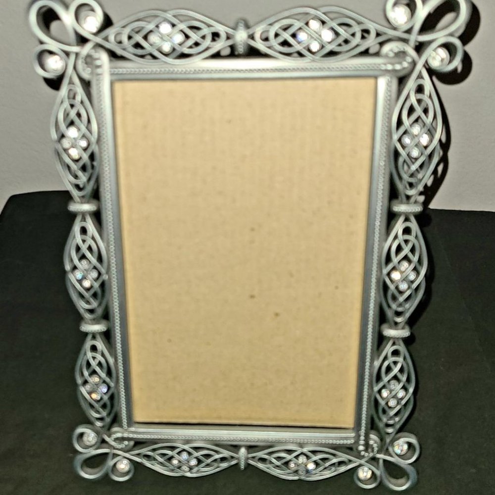 Brushed Silver-Tone Picture Frame with Rhinestones-Like New!